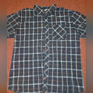 Van's XL Black And Orange Plaid Button Up 100% Cotton